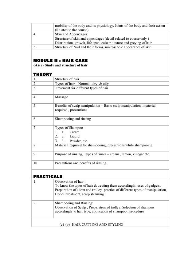 Hair & skin care syllabus