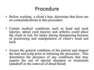 Hair wash, Fundamentals of Nursing