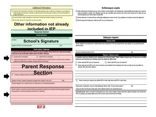 IEP 8
School’s Signature
Other information not already
included in IEP
Parent Response
Section
 