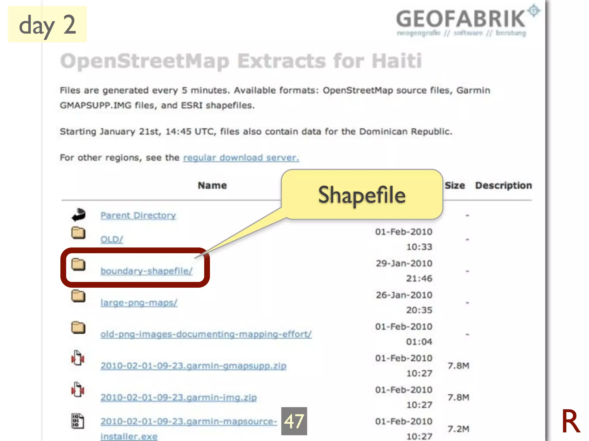 day 2




             Shapeﬁle




        47              R
 
