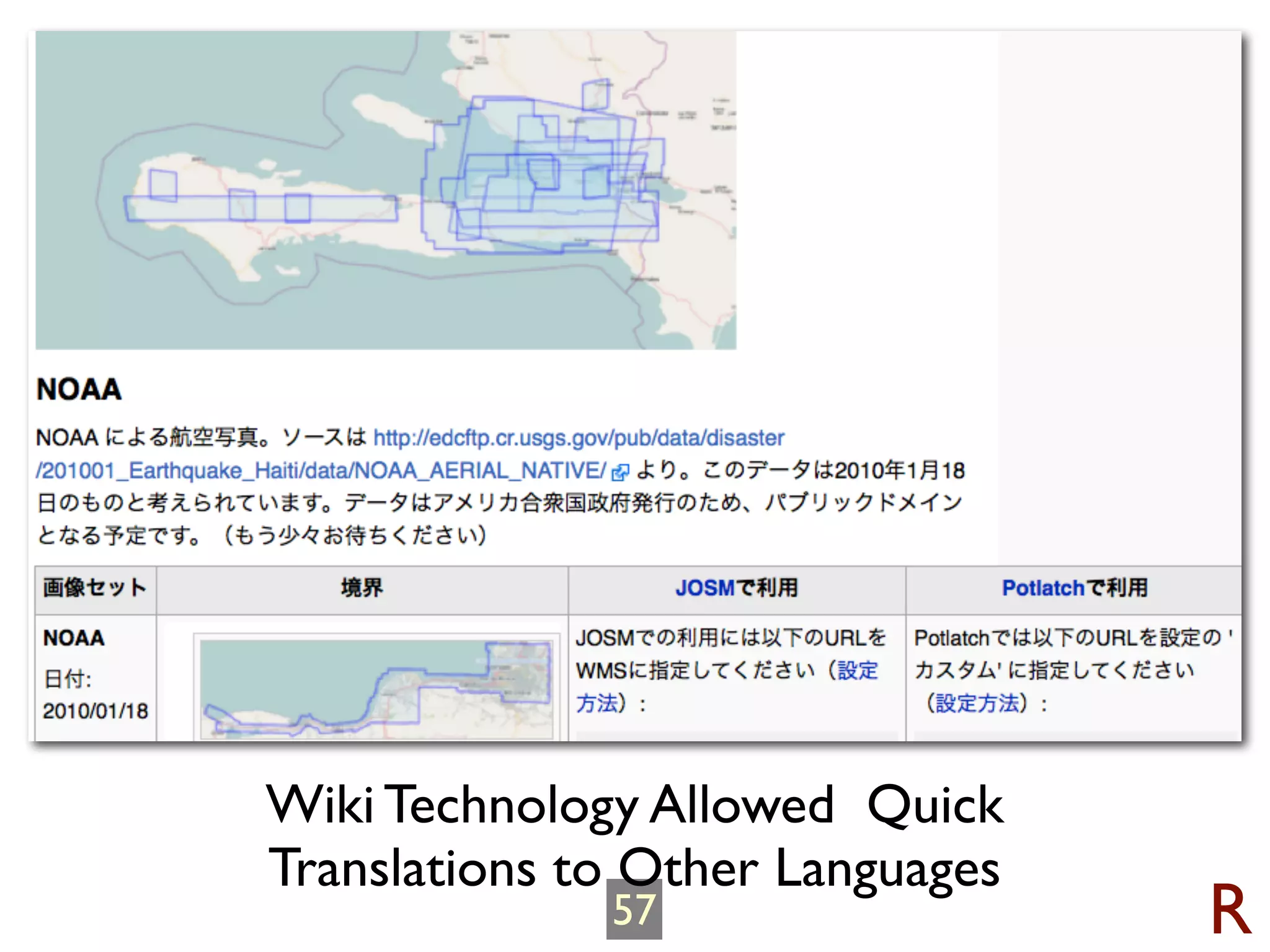 Wiki Technology Allowed Quick
Translations to Other Languages
              57                  R
 