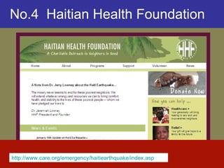 No.4  Haitian Health Foundation http:// www.haitianhealthfoundation.org / 