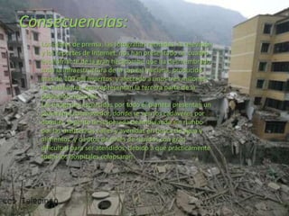 Consecuencias:Los cables de prensa, las fotografías recibidas, la televisión y los reportes de Internet, nos han presentado un cuadro escalofriante de la gran hecatombe que ha desmembrado toda la infraestructura de la capital haitiana, producido más de 100 mil muertos, y afectado a unos tres millones de habitantes, que representan la tercera parte de la población nacional. Las imágenes esparcidas por todo el planeta presentan un panorama conmovedor, donde se ven los cadáveres por doquier, la gente desesperada deambulando sin rumbo por las maltrechas calles y avenidas en busca de agua y alimentos, y cientos de miles de heridos con gran dificultad para ser atendidos, debido a que prácticamente todos los hospitales colapsaron. 