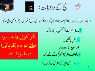 14 
اگر کوئی واجب رہ 
جائے تو دم)قربانی( 
دینا پڑتا ہے۔ 
2 
3 
4۔ حج کی قربانی 
5 
6 
چ 
ھ 
 
