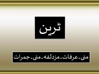 ٹرین 
منى۔عرفات۔مزدلفہ۔منى۔جمرات 
 