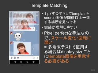 Template Matching
• 1 px template
source
•
• Pixel perfect
=
display size
template
 