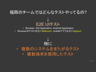 ?
↓
E2E UI
• Browser, iOS Application, Android Application
• Browser Selenium, mobile Appium
↓
•
•
 