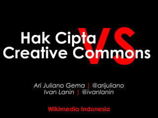 Ari Juliano Gema | @arijuliano
VSCreative Commons
Hak Cipta
Ivan Lanin | @ivanlanin
Wikimedia Indonesia
 