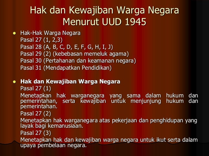  Hak  dan kewajiban warganegara