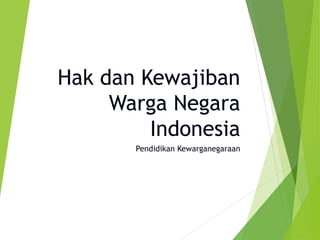 Hak dan Kewajiban
Warga Negara
Indonesia
Pendidikan Kewarganegaraan
 