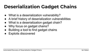 Automated Discovery of Deserialization Gadget Chains | PDF