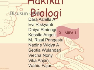 Hakikat 
Disusun OBleiho: logi 
Dara Azhilla A 
Evi Riskyanti 
Dhiya Riniengsih 
Kessita Angelina S 
M. Rizal Pangestu 
Nadine Widya A 
Septia Wulandari 
Viecha Nony 
Vika Anjani 
Wahid Fajar 
X - MIPA 1 
 