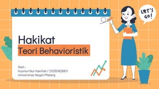 Hakikat
Teori Behavioristik
Oleh :
Husnun Nur Hanifah / 210351626811
Universitas Negeri Malang
 