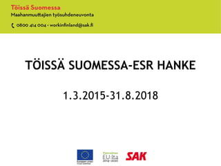 TÖISSÄ SUOMESSA-ESR HANKE
1.3.2015-31.8.2018
 