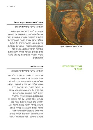 ‫הקוביה‬                                                                          ‫0‬




        ‫פיסול פיגורטיבי טכניקות פיסול‬

         ‫שנתי / 4 ש״ש / בהנחיית גיל גורן‬

      ‫הקורס יוביל את הסטודנטים דרך יסודות‬
   ‫הפיסול הפיגורטיבי והתמודדות עם נושאים‬
‫קלאסיים בטכניקות וחומרים מסורתיים. ילמדו‬
  ‫תהליכי יציקה, עבודה בחומר, קונסטרוקציות‬
     ‫ובניית נפחים. בהמשך נתקדם אל נקודות‬
  ‫ההתפתחות הצורניות והחומריות שמוכרות‬           ‫נטליה רוזנטל, שמן על עץ, 1102‬
       ‫מתולדות הפיסול המודרני. הקורס יקנה‬
   ‫כלים בסיסיים בשאיפה ליצירה תלת ממדית‬
  ‫אישית ומקורית המסתמכת על הידע שצברו‬
                               ‫המשתתפים.‬



                             ‫סדנה רעיונית‬         ‫תכנית הלימודים‬
                                                           ‫שנה ג׳‬
     ‫שנתי / 4 ש״ש / בהנחיית עדנה אוחנה‬

‫אובייקטים הם ייצוגים של חפצים, אלמנטים,‬
        ‫בעלי משמעות אוטוביוגרפים,אובייקטים‬
 ‫המלווים אותנו מהסביבה הביתית. לפעמים,‬
‫המקור שלהם מצוי בדמיון. לעיתים, במפגש‬
        ‫בין תודעה פנימית , לבין מציאות בדויה.‬
 ‫אובייקטים אלו הקיימים באופן טבעי בתוכנו‬
          ‫יכולים להיות מופשטים אופיגורטיביים.‬
        ‫הם מקבלים משמעות ערכית ומחקרית‬
‫במפגש איתם מחדש. על מנת שמפגש זה‬
      ‫יתרחש עלינו לעשות פעולות שונות כמו,‬
 ‫חשיפה ,פרימה חלוקה שכפול, חלוקה וכו...‬
    ‫פעולה נוספת וחשובה היא מציאת מרחב,‬
         ‫חלל חדש, שהמפגש עימו מייצר מימד‬
   ‫של התרחשות, התחדשות וקריאה מחדש.‬
 ‫אובייקט שנחשף מכיל בתוכו את העקבות‬
 