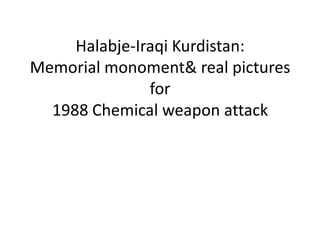 Halabje-Iraqi Kurdistan:Memorial monoment& real pictures for 1988 Chemical weapon attack 