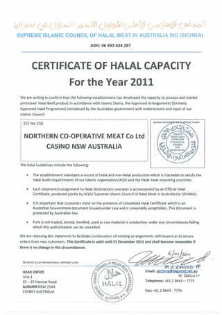 Halal  Certificate    Expires 31 12 11