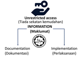 Unrestricted access
(Tiada sekatan kemudahan)
INFORMATION
(Maklumat)
Documentation
(Dokumentasi)
Implementation
(Perlaksanaan)
 