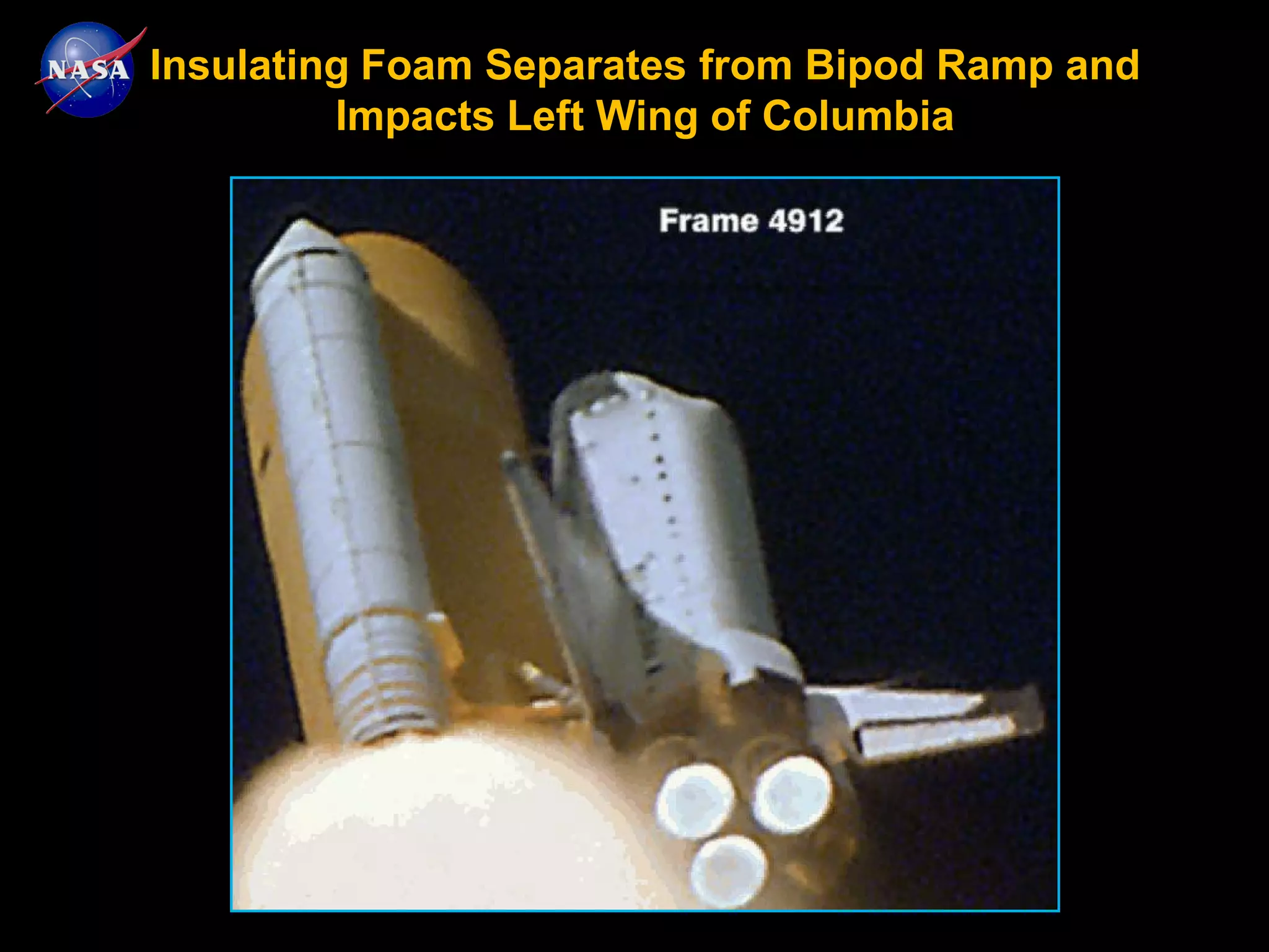 Insulating Foam Separates from Bipod Ramp and
         Impacts Left Wing of Columbia
 