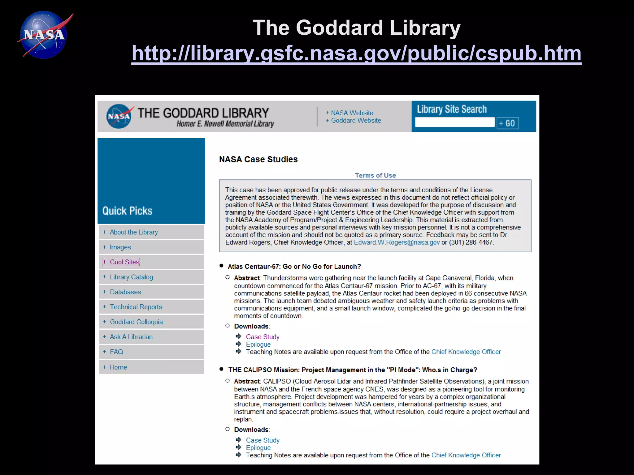 The Goddard Library
http://library.gsfc.nasa.gov/public/cspub.htm
 