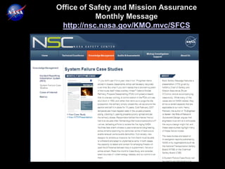 Office of Safety and Mission Assurance
           Monthly Message
 http://nsc.nasa.gov/KMO.mvc/SFCS
 