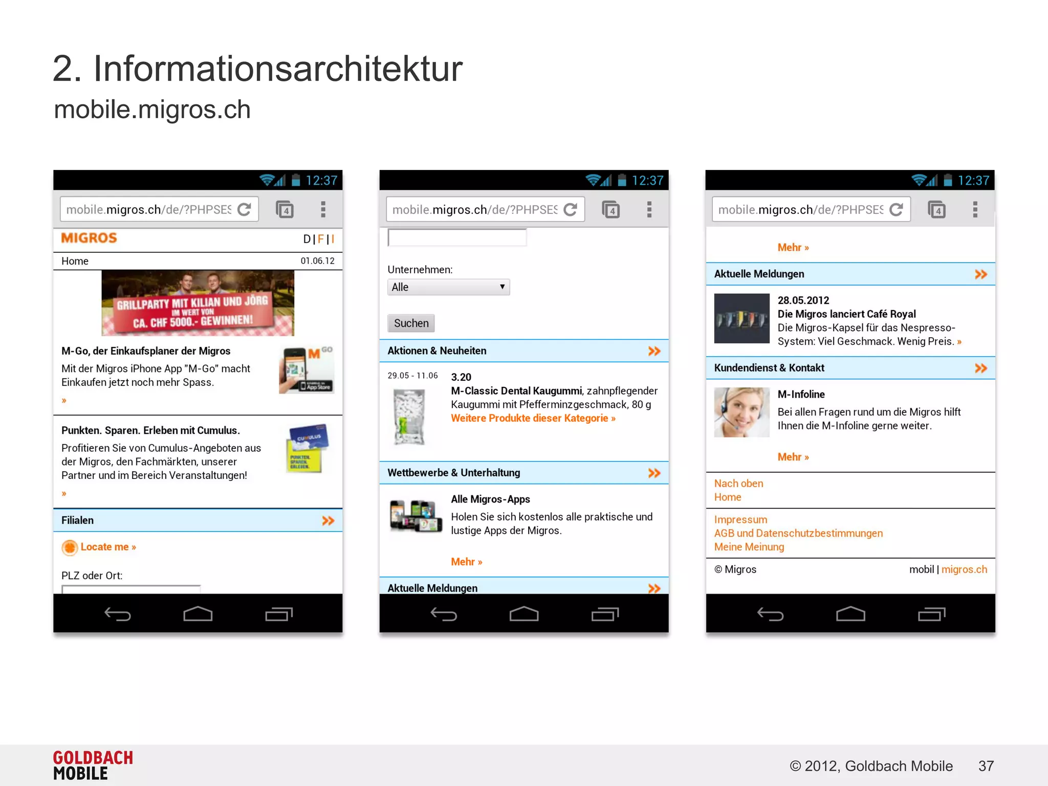 2. Informationsarchitektur
mobile.migros.ch




                             © 2012, Goldbach Mobile   37
 