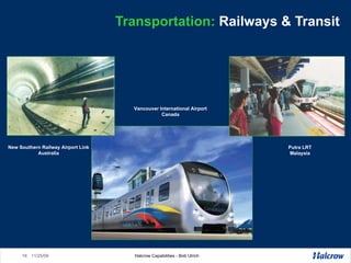 Transportation:  Railways & Transit Putra LRT Malaysia Vancouver International Airport Canada New Southern Railway Airport Link Australia 
