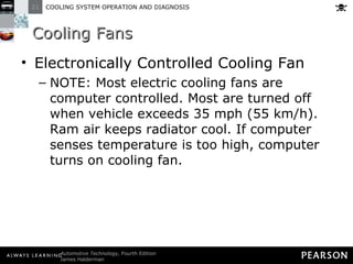 Cooling Fans Electronically Controlled Cooling Fan NOTE: Most electric cooling fans are computer controlled. Most are turned off when vehicle exceeds 35 mph (55 km/h). Ram air keeps radiator cool. If computer senses temperature is too high, computer turns on cooling fan. 