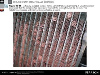 Figure 21-26   A heavily corroded radiator from a vehicle that was overheating. A visual inspection discovered that the corrosion had eaten away many of the cooling fins, yet did not leak. This radiator was replaced and it solved the overheating problem. 