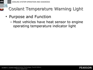 Coolant Temperature Warning Light Purpose and Function Most vehicles have heat sensor to engine operating temperature indicator light 