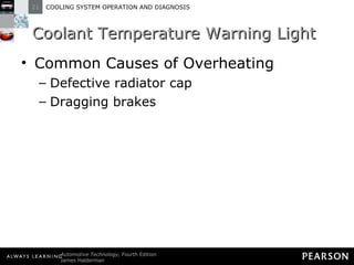 Coolant Temperature Warning Light Common Causes of Overheating Defective radiator cap Dragging brakes 