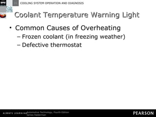 Coolant Temperature Warning Light Common Causes of Overheating Frozen coolant (in freezing weather) Defective thermostat 