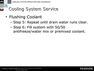 Cooling System Service Flushing Coolant Step 5: Repeat until drain water runs clear. Step 6: Fill system with 50/50 antifreeze/water mix or premixed coolant. 