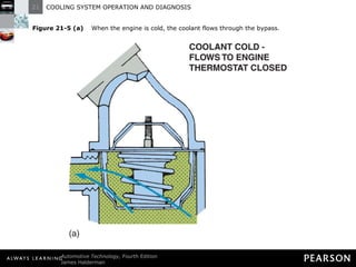 Figure 21-5 (a)  When the engine is cold, the coolant flows through the bypass. 