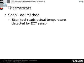 Thermostats Scan Tool Method Scan tool reads actual temperature detected by ECT sensor 