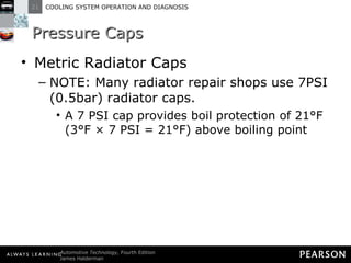 Pressure Caps Metric Radiator Caps NOTE: Many radiator repair shops use 7PSI (0.5bar) radiator caps. A 7 PSI cap provides boil protection of 21°F (3°F × 7 PSI = 21°F) above boiling point 