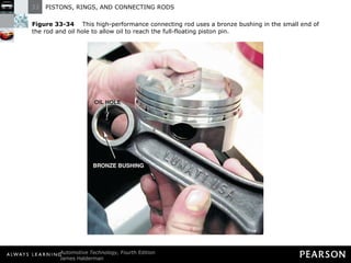 Figure 33-34   This high-performance connecting rod uses a bronze bushing in the small end of the rod and oil hole to allow oil to reach the full-floating piston pin. 