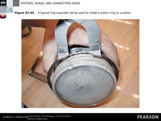 Figure 33-45   A typical ring expander being used to install a piston ring on a piston. 