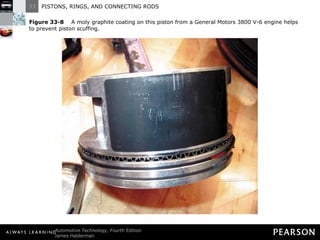 Figure 33-8   A moly graphite coating on this piston from a General Motors 3800 V-6 engine helps to prevent piston scuffing. 