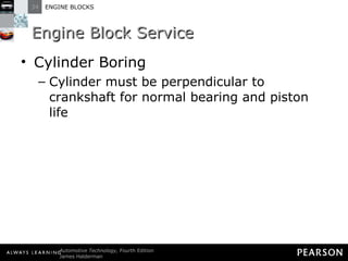 Engine Block Service Cylinder Boring Cylinder must be perpendicular to crankshaft for normal bearing and piston life 