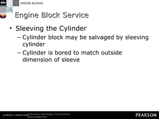 Engine Block Service Sleeving the Cylinder Cylinder block may be salvaged by sleeving cylinder Cylinder is bored to match outside dimension of sleeve 