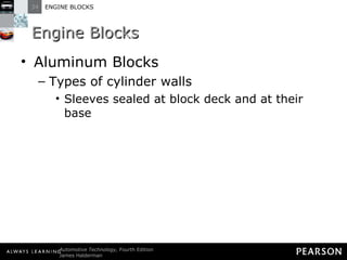 Engine Blocks Aluminum Blocks Types of cylinder walls Sleeves sealed at block deck and at their base 