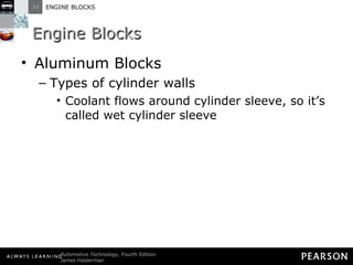 Engine Blocks Aluminum Blocks Types of cylinder walls Coolant flows around cylinder sleeve, so it’s called wet cylinder sleeve 
