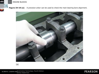 Figure 34-19 (a)   A precision arbor can be used to check the main bearing bore alignment. 