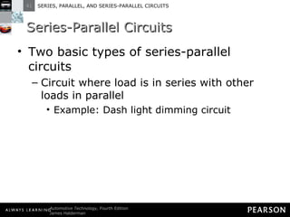 Series-Parallel Circuits Two basic types of series-parallel circuits Circuit where load is in series with other loads in parallel Example: Dash light dimming circuit 