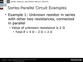 Series-Parallel Circuit Examples Example 1: Unknown resistor in series with other two resistances, connected in parallel Value of unknown resistance is 2 Ω Total  R  = 4 Ω – 2 Ω = 2 Ω 