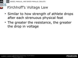 Kirchhoff’s Voltage Law Similar to how strength of athlete drops after each strenuous physical feat The greater the resistance, the greater the drop in voltage 