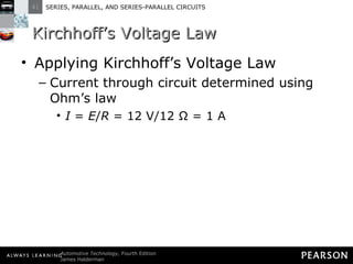 Kirchhoff’s Voltage Law Applying Kirchhoff’s Voltage Law Current through circuit determined using Ohm’s law I  =  E / R  = 12 V/12 Ω = 1 A 