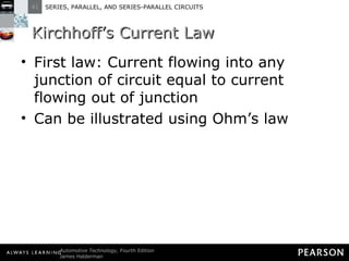 Kirchhoff’s Current Law First law: Current flowing into any junction of circuit equal to current flowing out of junction Can be illustrated using Ohm’s law 