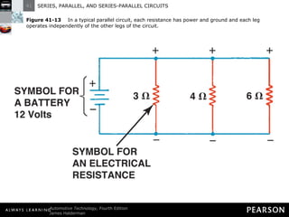 Figure 41-13   In a typical parallel circuit, each resistance has power and ground and each leg operates independently of the other legs of the circuit. 